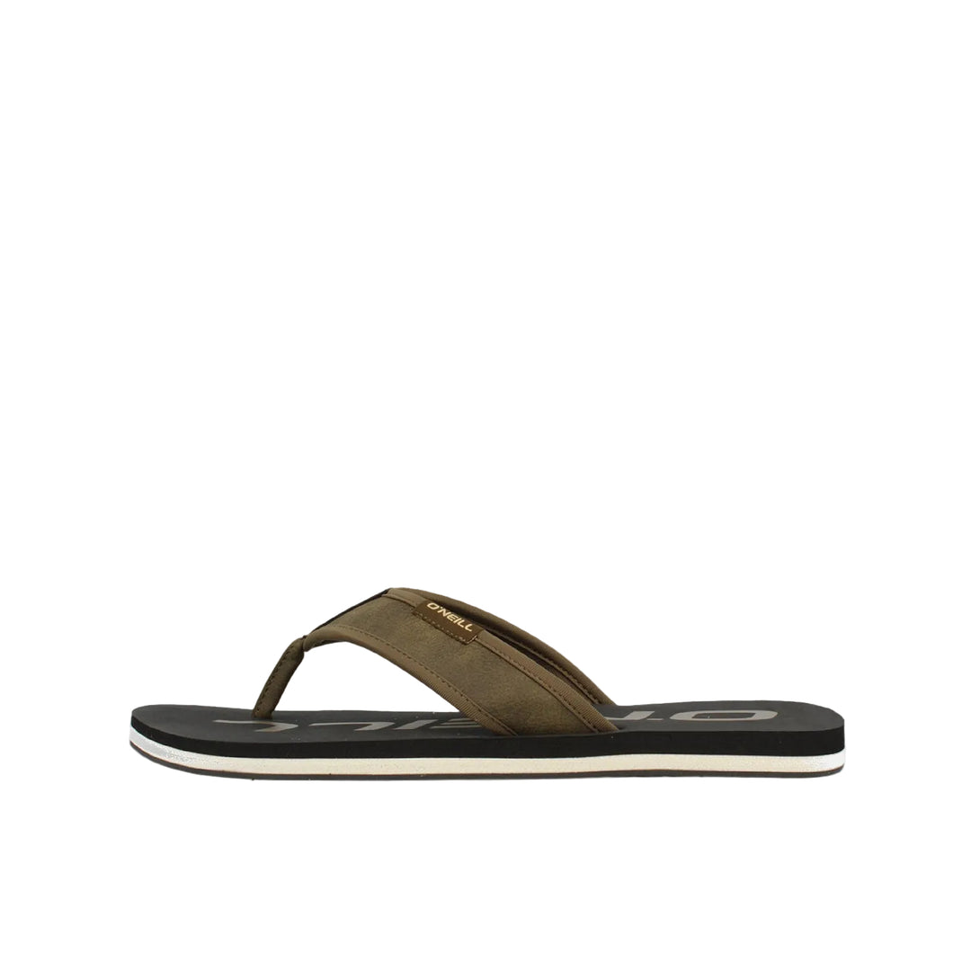 Green sandal with a white sole on a light gray background