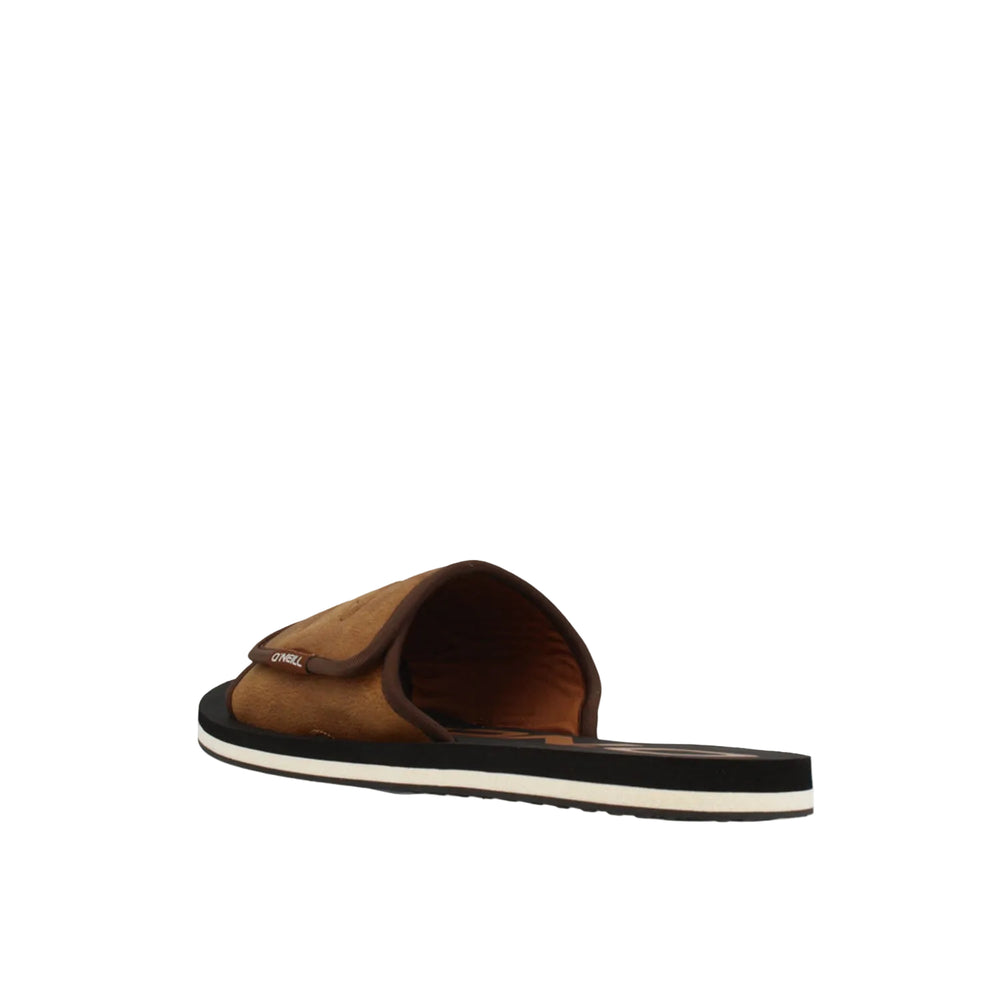 Brown sandal with a black sole on a white background