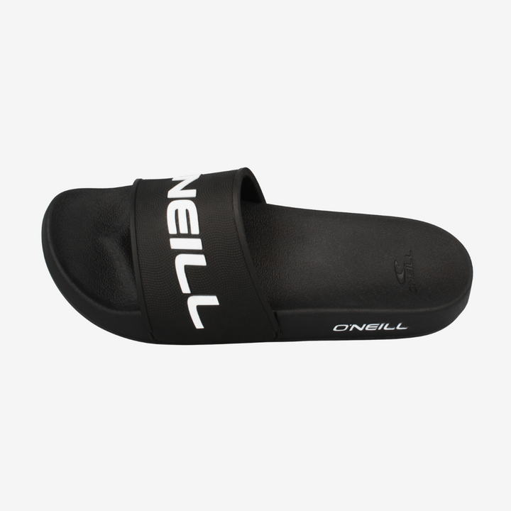 Black slide sandal with 'O'Neill' branding on a white background