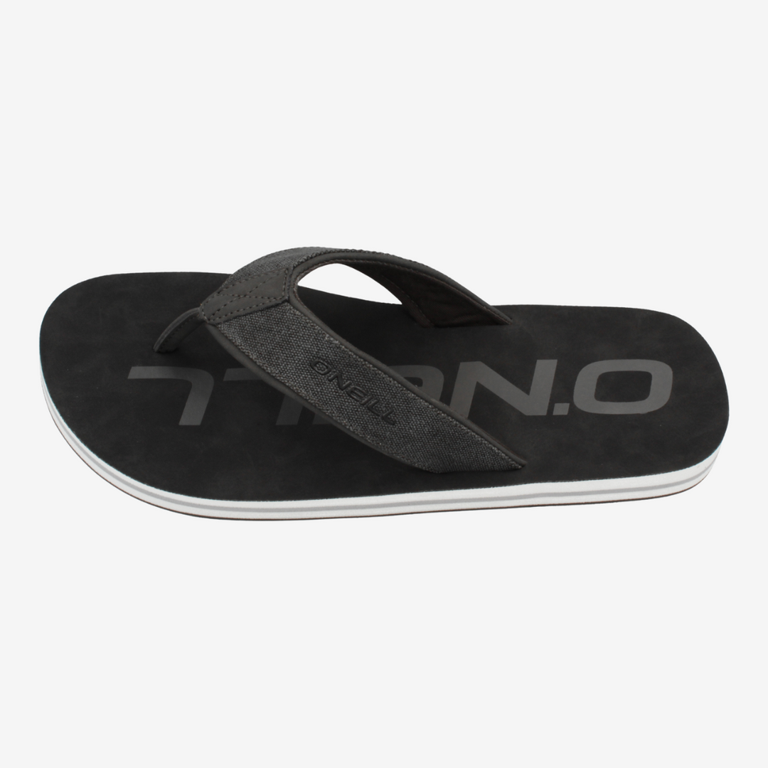 Black sandal with 'O'Neill' branding on a light gray background