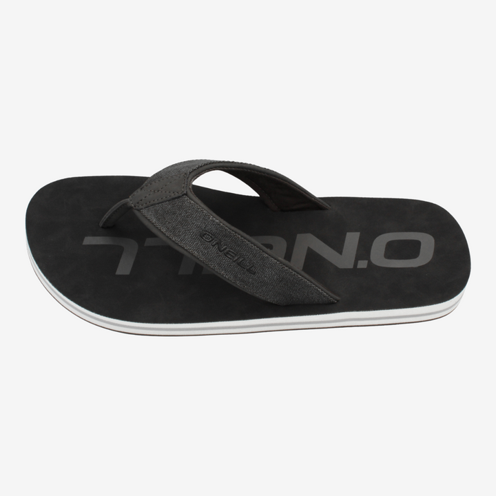 Black sandal with 'O'Neill' branding on a light gray background