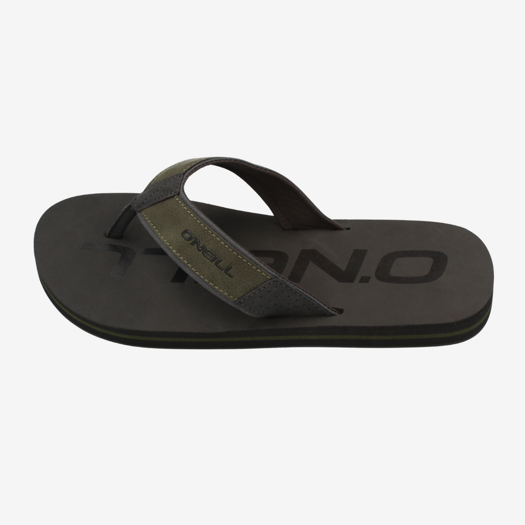 Black and green sandal with 'O'Neill' branding on a white background