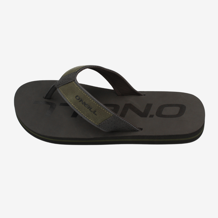 Black and green sandal with 'O'Neill' branding on a white background
