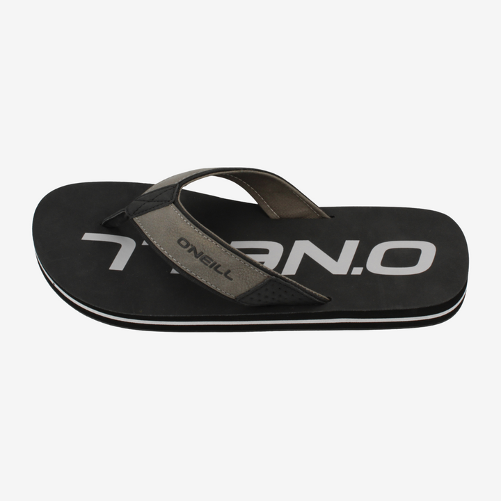 Black and gray sandal with 'O'Neill' branding on a white background