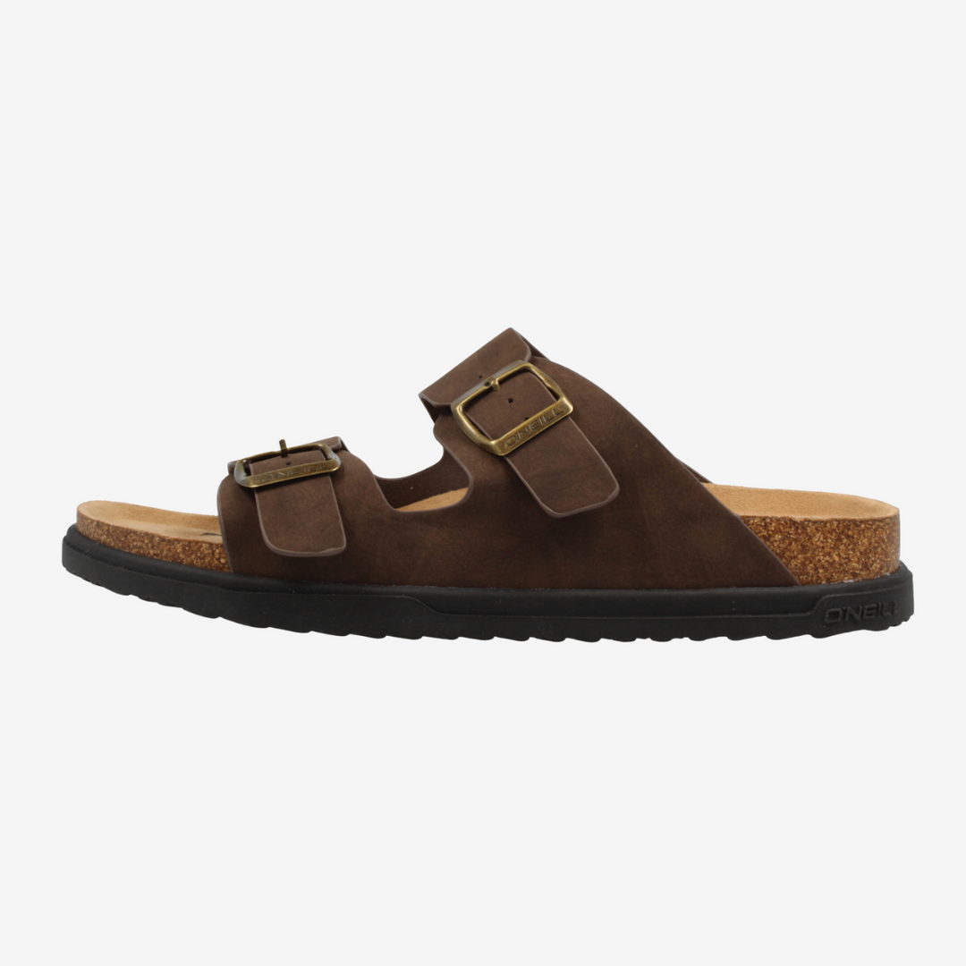 Brown sandal with cork sole on a white background