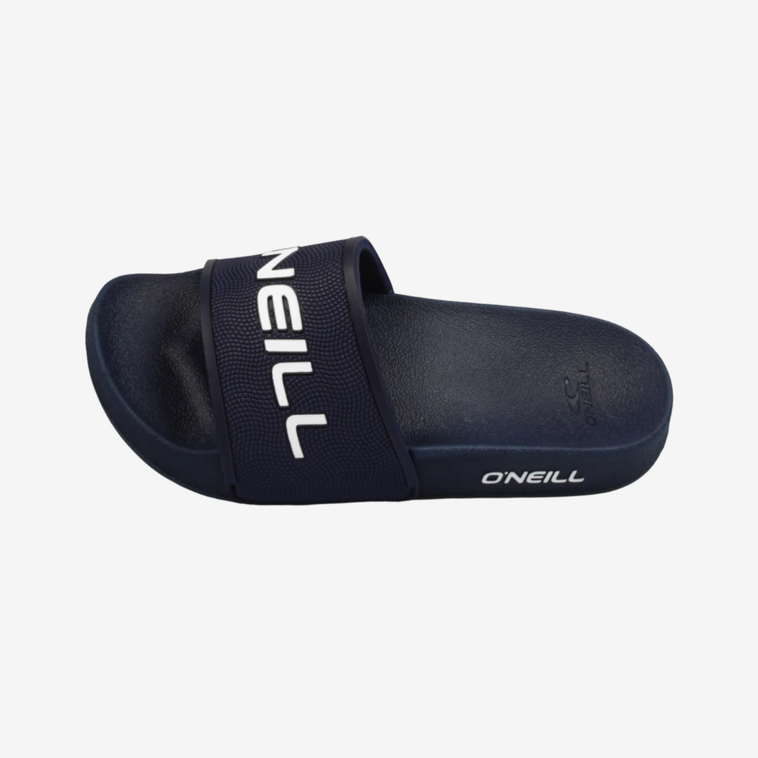 Black slide sandal with 'O'Neill' branding on a light gray background
