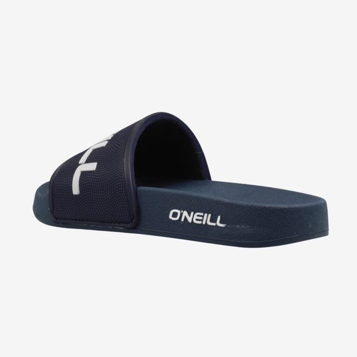 Navy slide sandal with 'O'Neill' branding on a light gray background