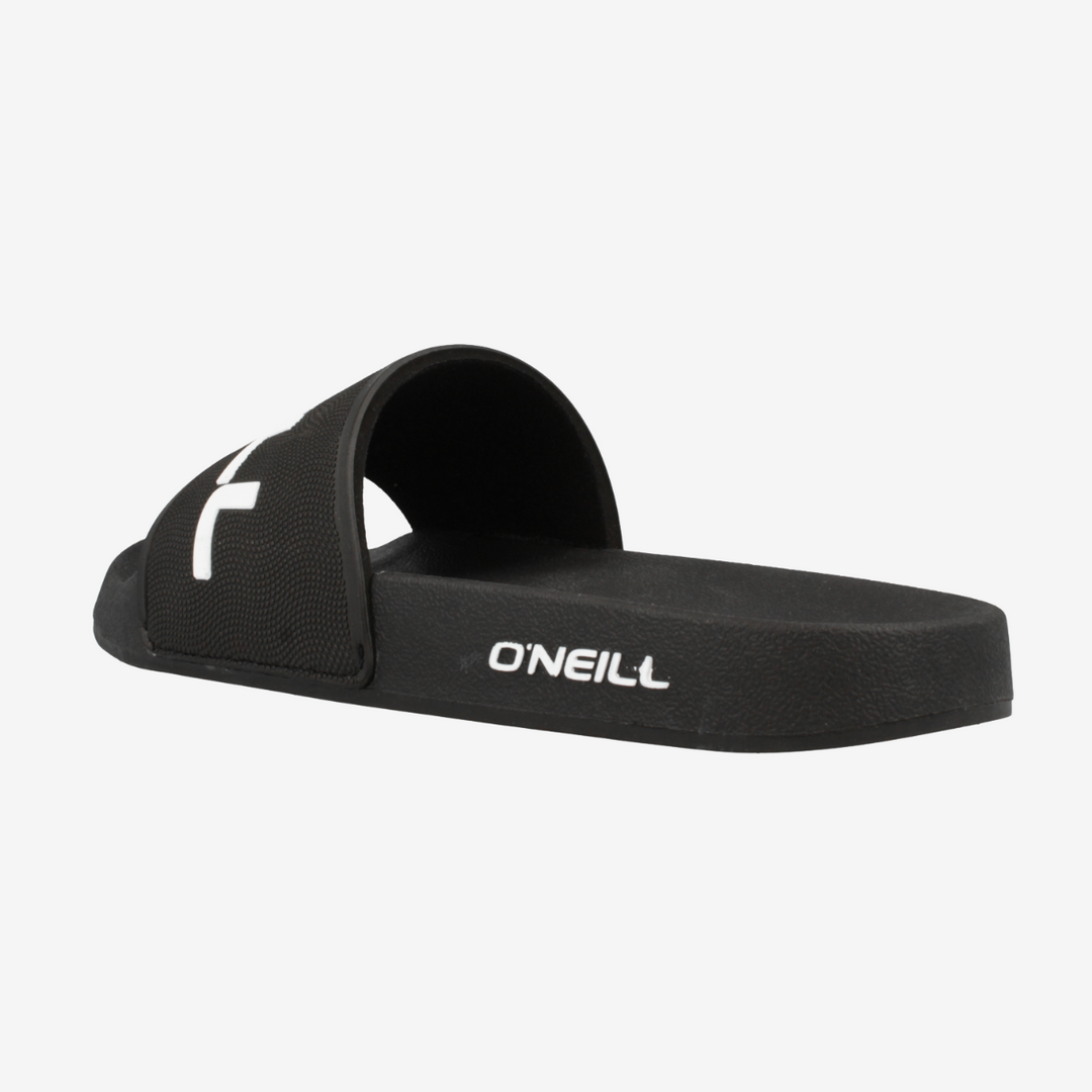 Black sandal with 'O'Neill' branding on a white background