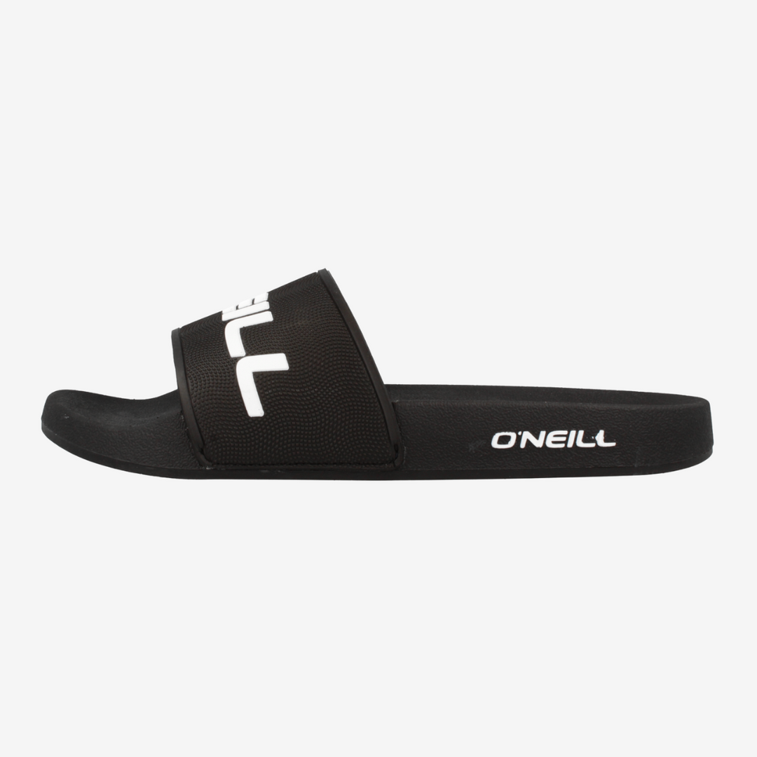 Black sandal with 'O'Neill' branding on a white background