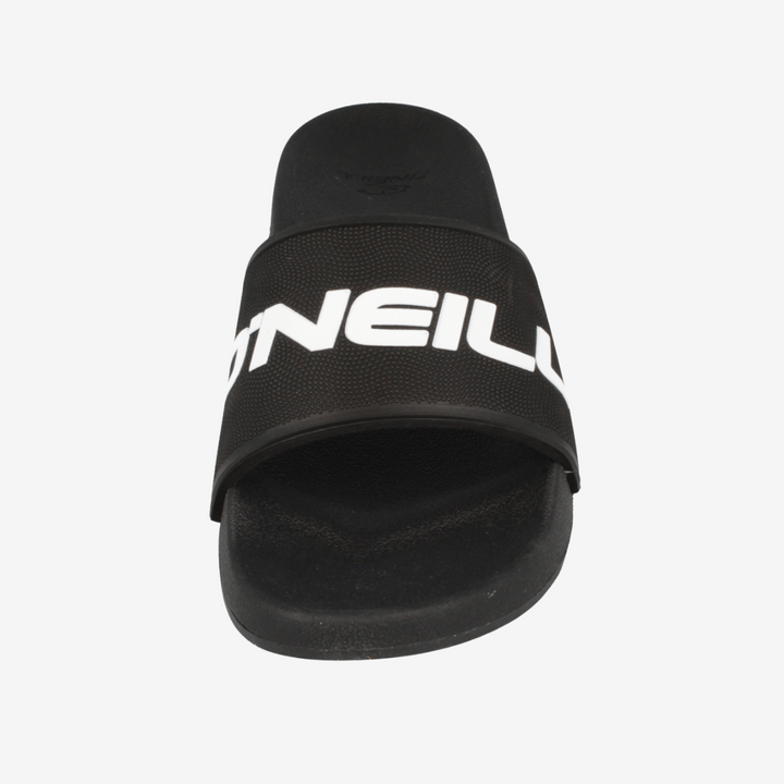 Black sandal with 'O'Neill' branding on a white background