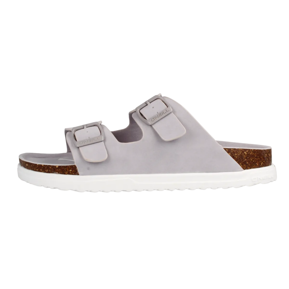 Gray sandal with brown sole on a white background