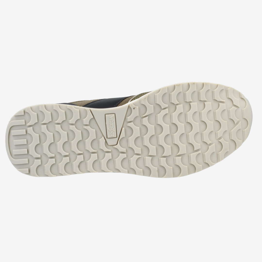 Close-up of a shoe sole with tread pattern on a white background