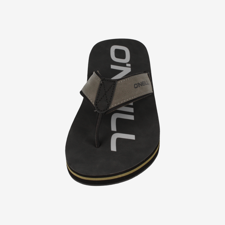 Black sandal with gray strap and 'O'Neill' branding on a white background
