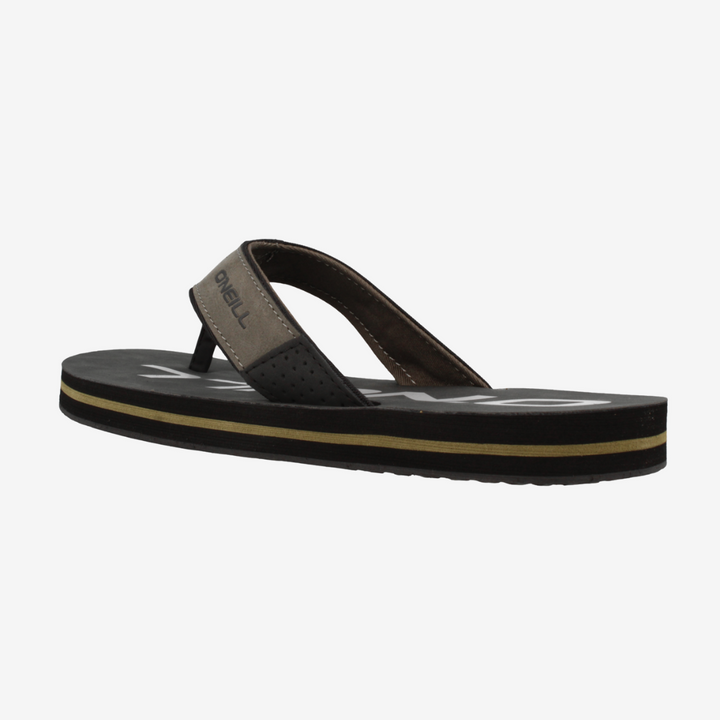 Black sandal with a strap on a white background