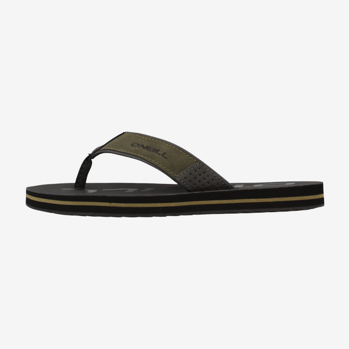 Black and green sandal with 'O'Neill' branding on a white background