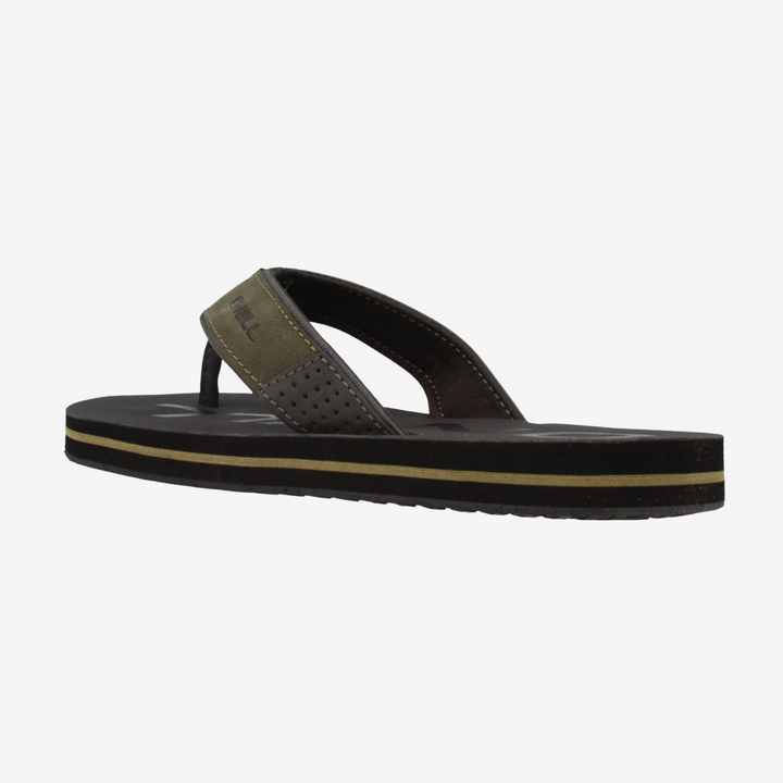 Black sandal with a strap on a white background