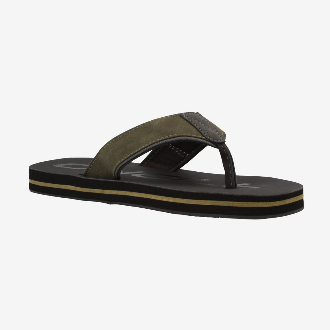 Green sandal with black sole on a white background