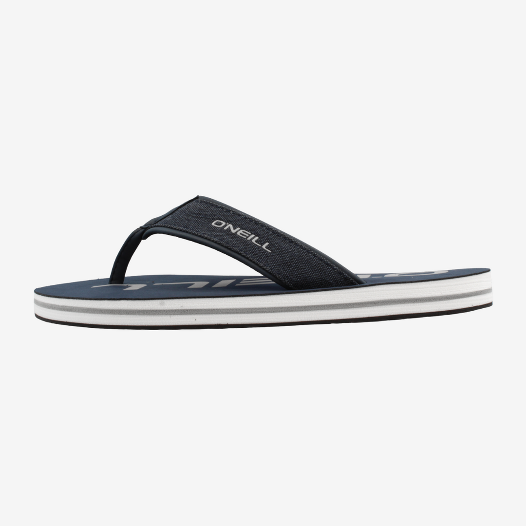 Black and white sandal with 'O'Neill' branding on a white background