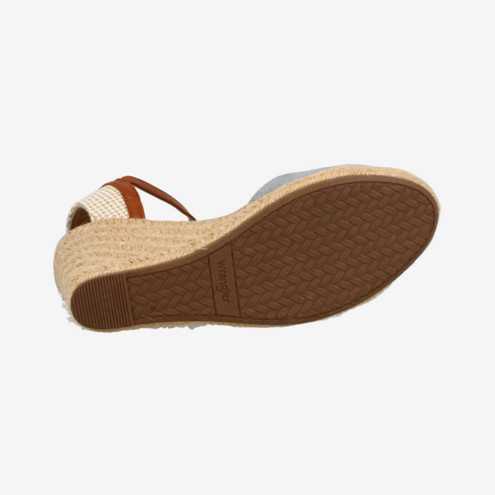 Wedge sandal with textured sole on a white background