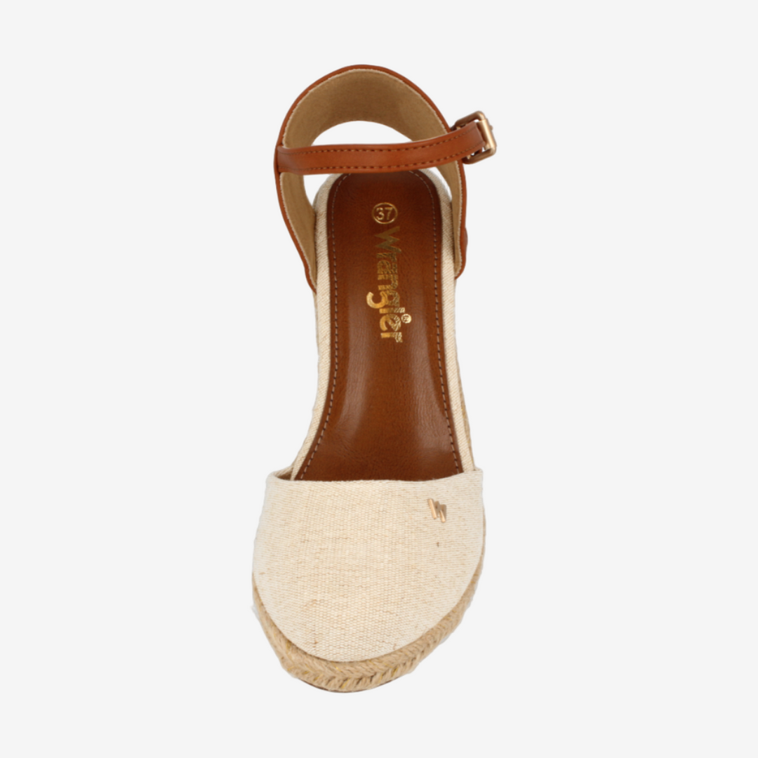 Espadrille sandal with brown strap on a white background