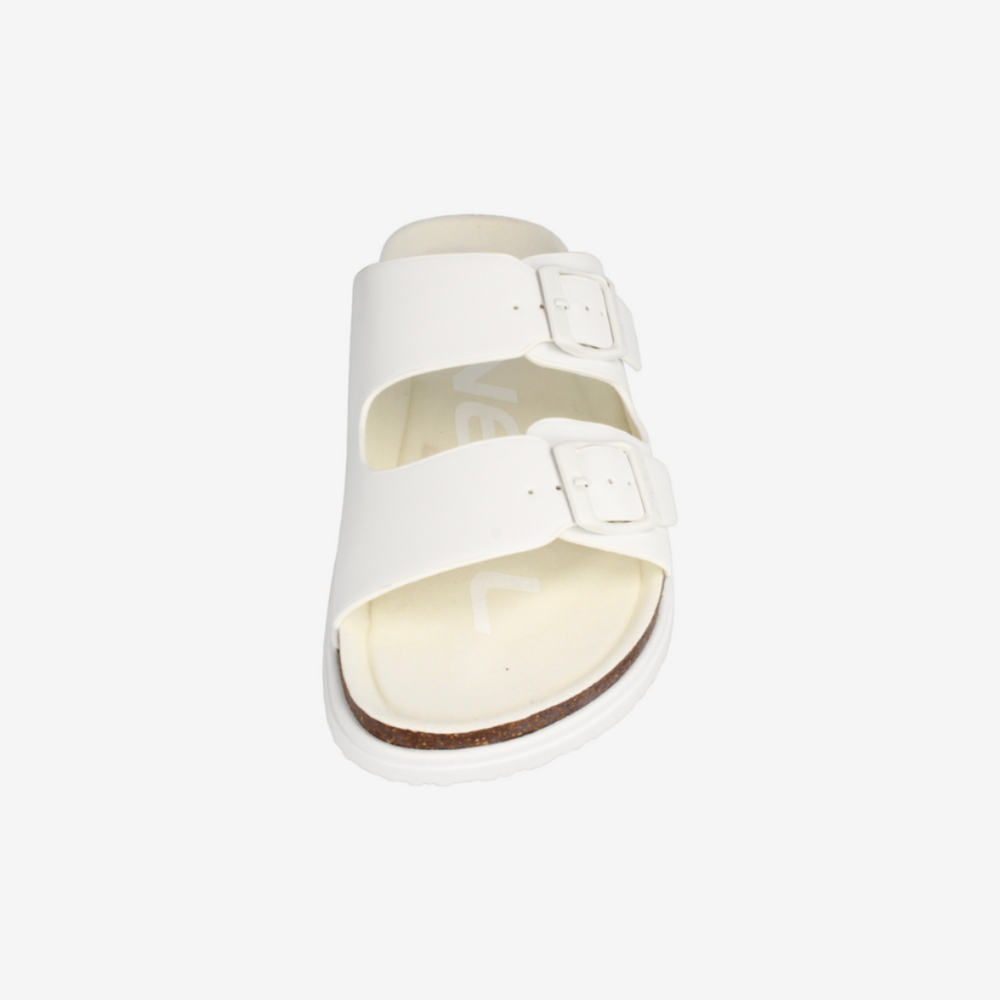 White sandal with a strap on a white background