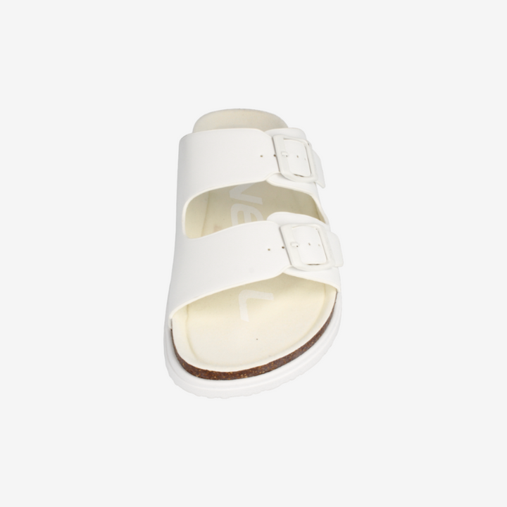 White sandal with a strap on a white background