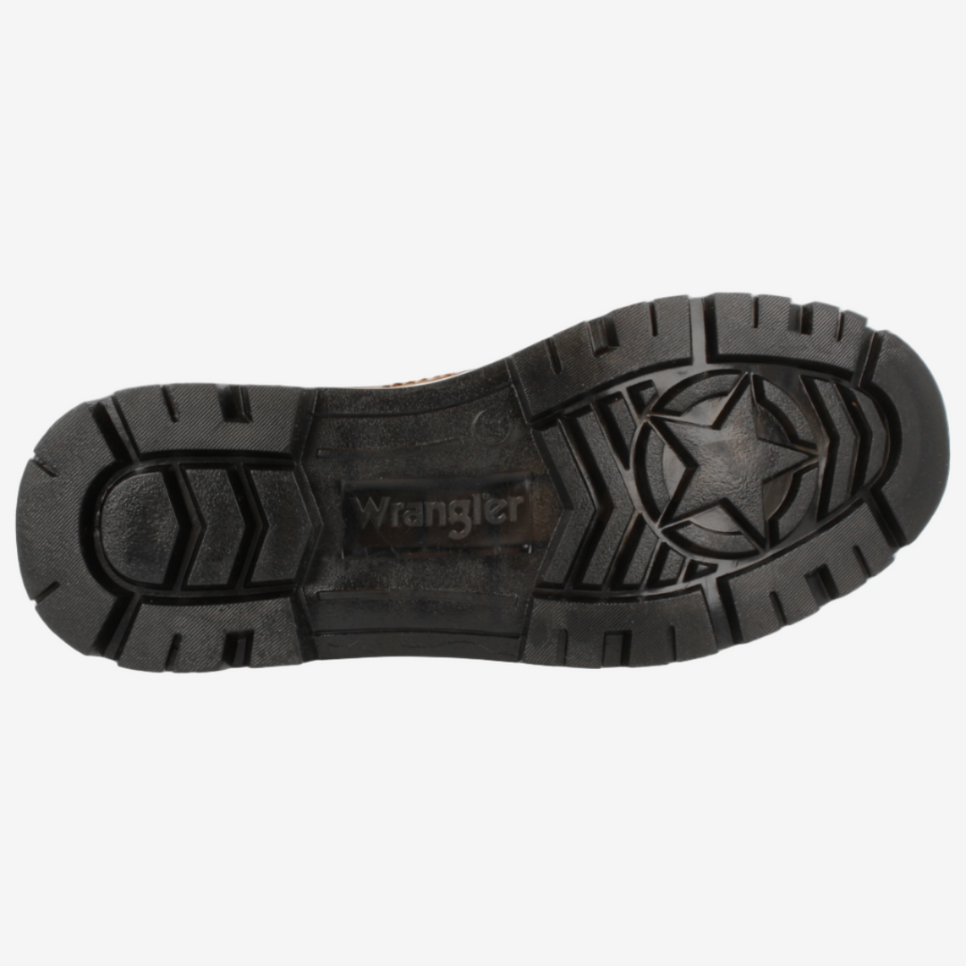 Black boot sole with 'Wrangler' branding on a white background