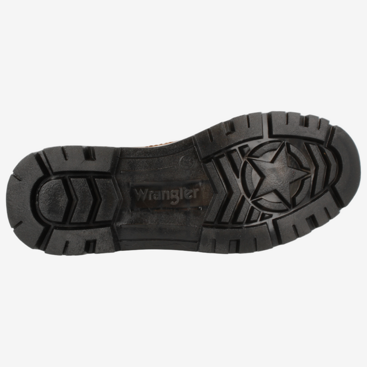 Black boot sole with 'Wrangler' branding on a white background