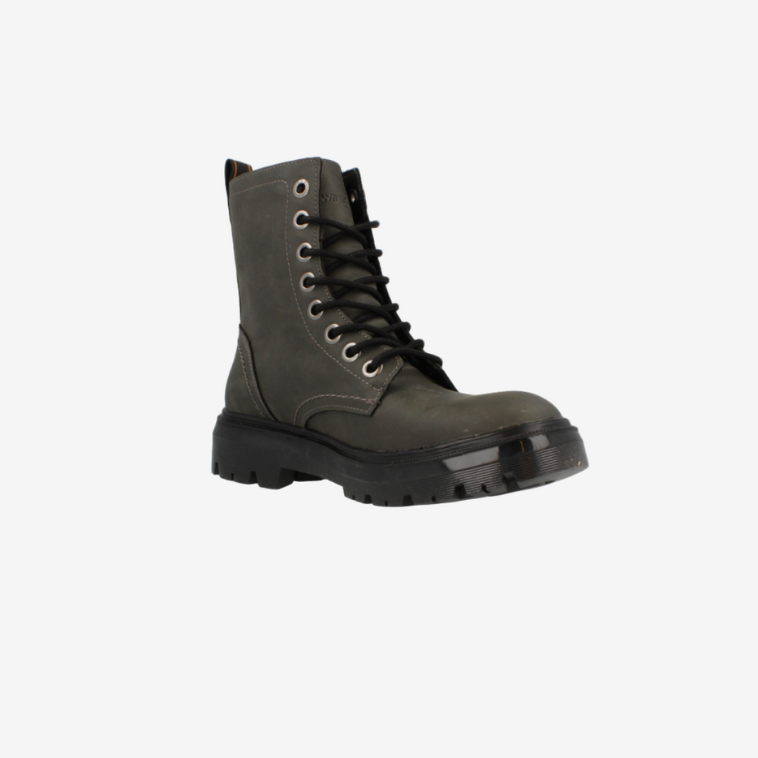 Dark gray boot on a white background