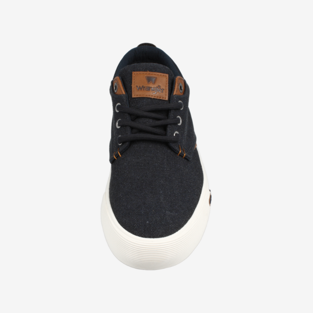 Black sneaker with white sole on a white background