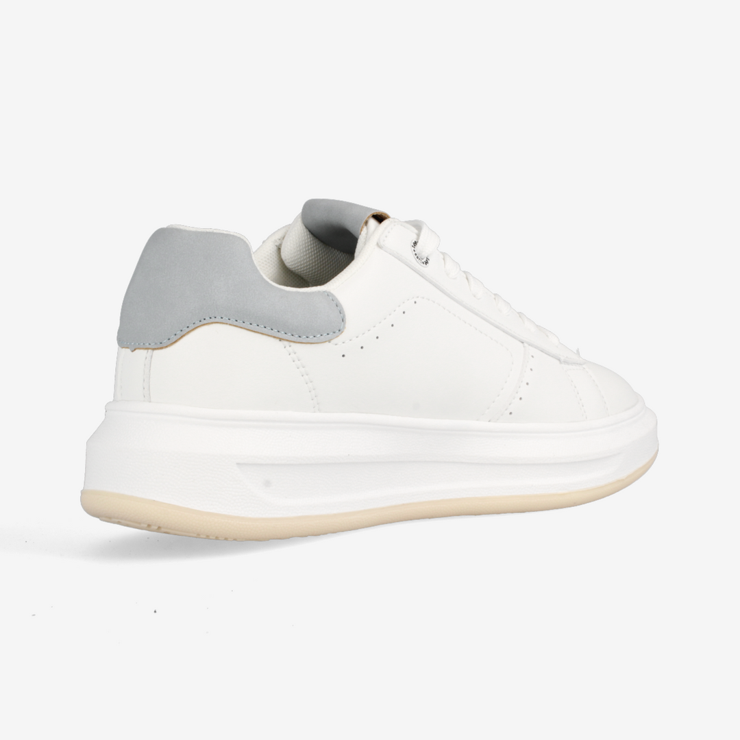 White sneaker with gray accents on a white background