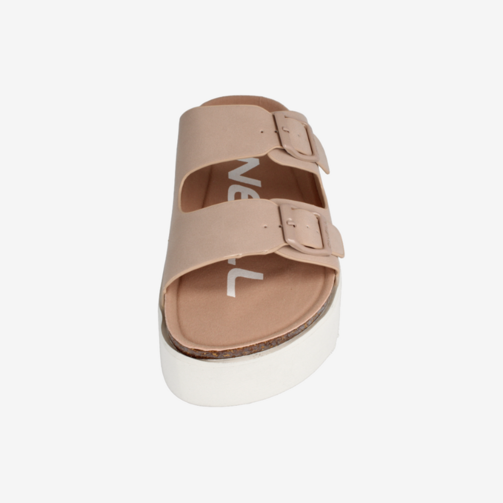 Beige sandal with a white sole on a white background