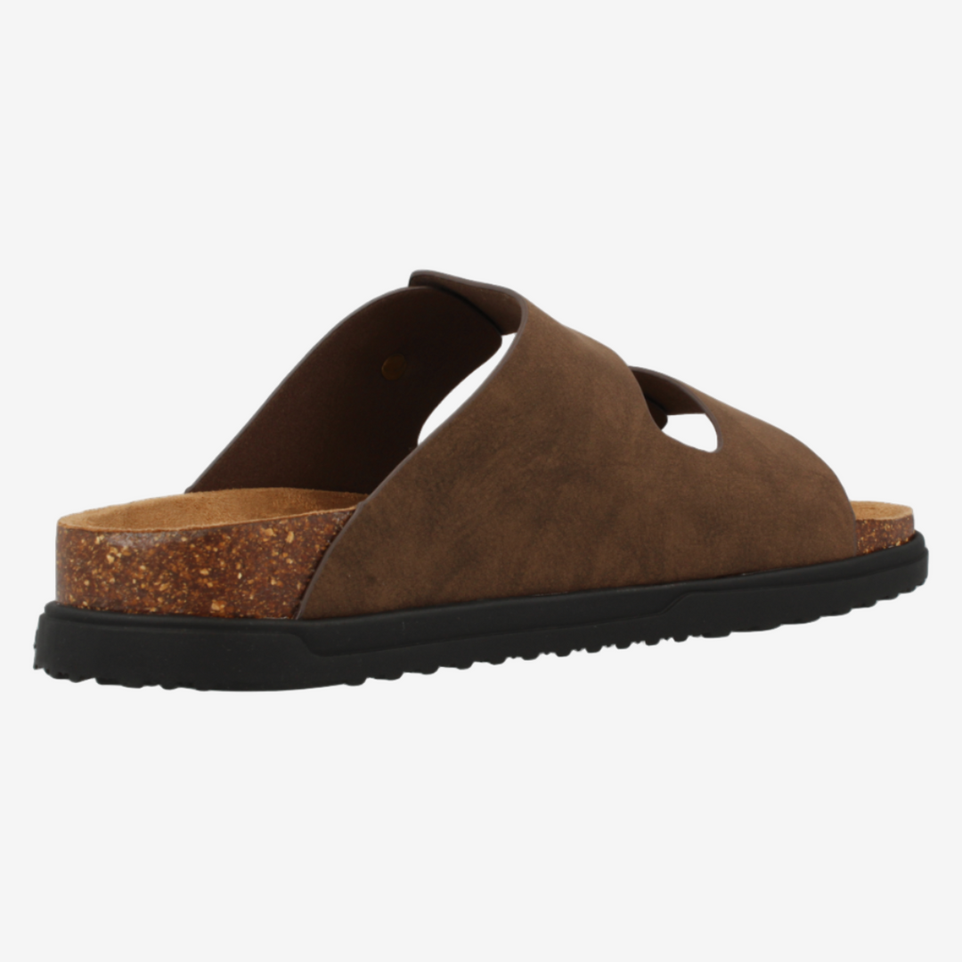Brown sandal with cork sole on a white background