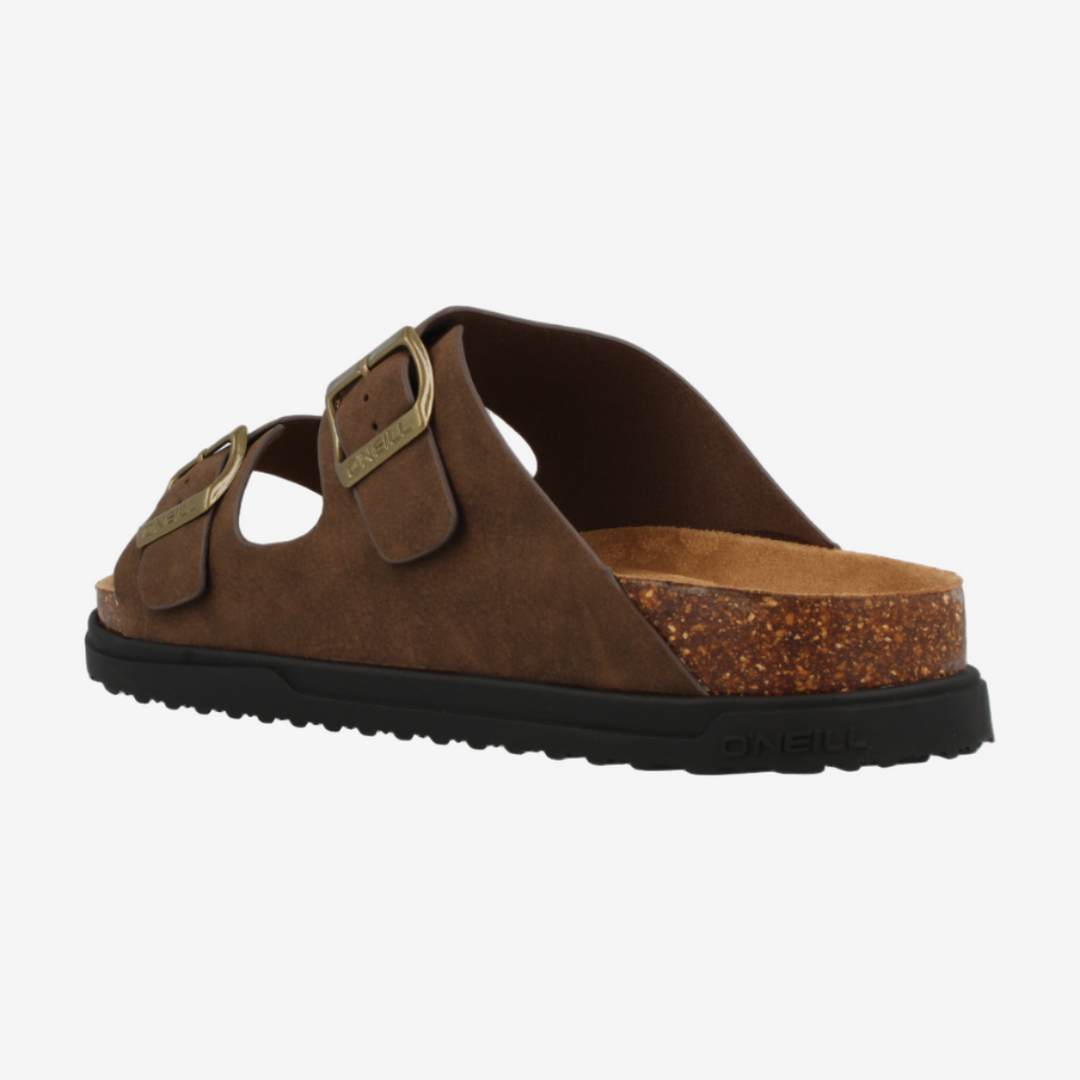 Brown sandal with cork sole on a white background