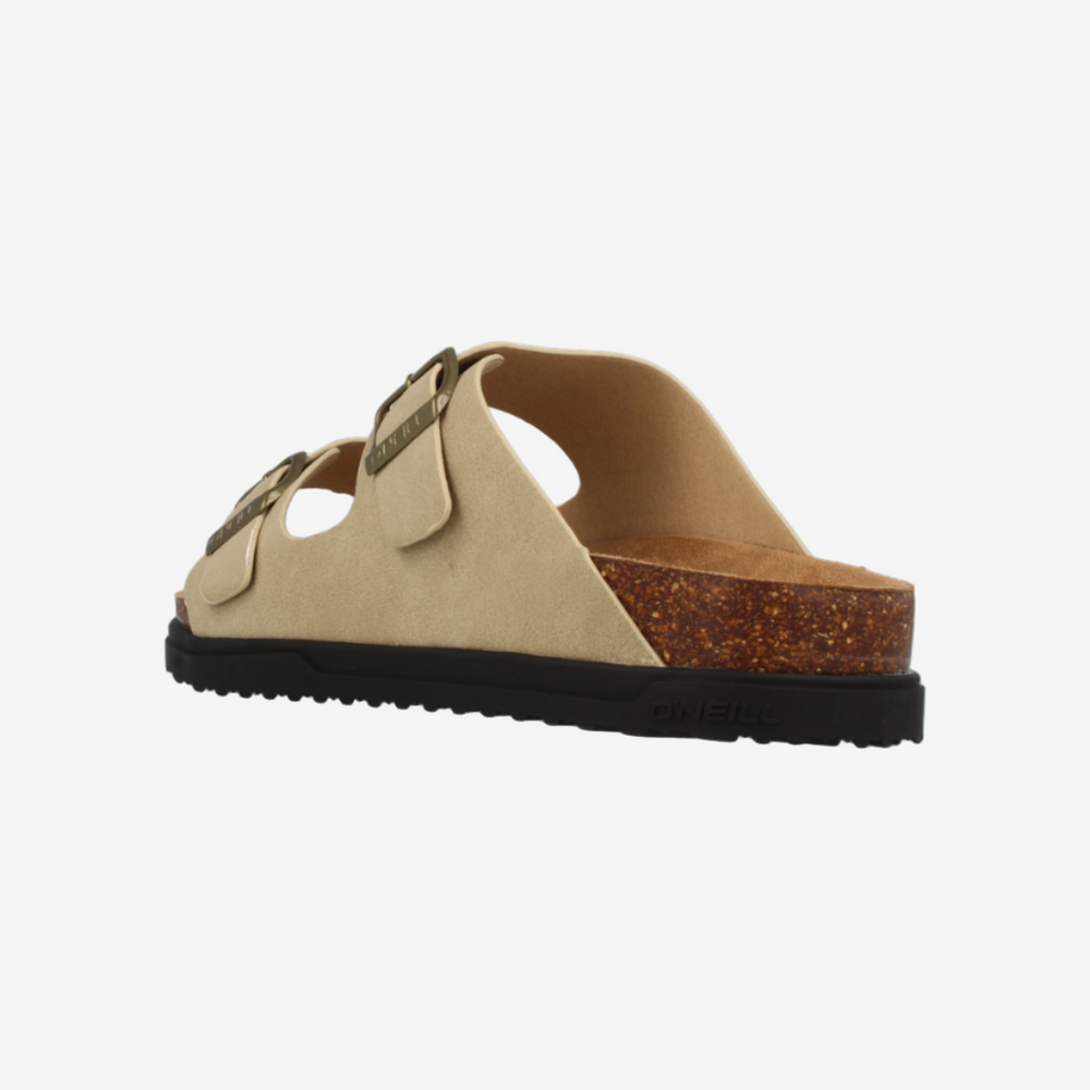 Beige sandal with cork sole on a white background