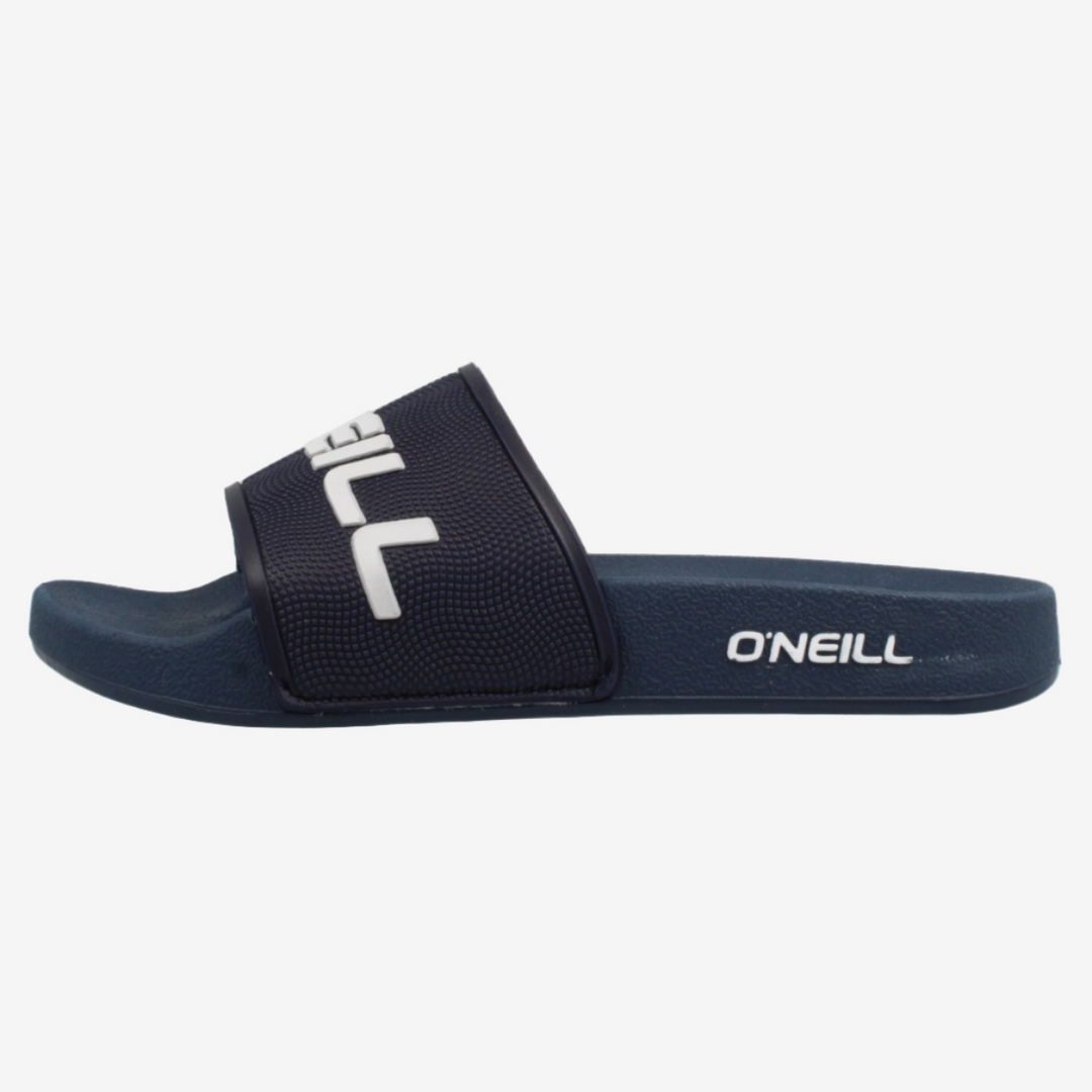 Navy slide sandal with 'O'Neill' branding on a white background