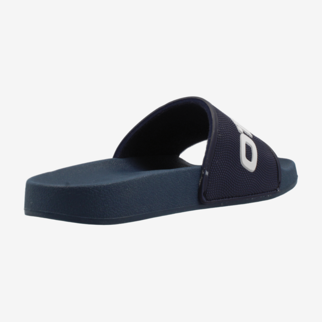 Navy blue slide sandal on a white background