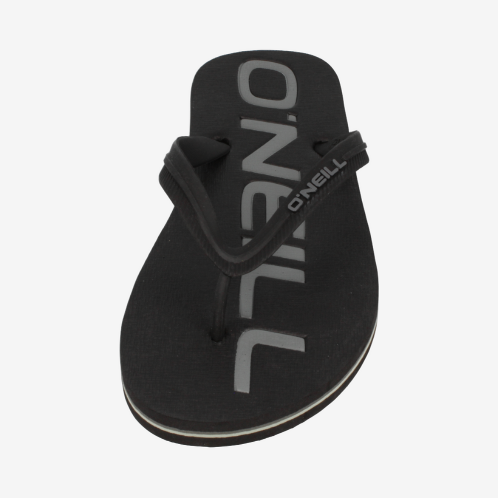 Black sandal with 'O'Neill' logo on a white background
