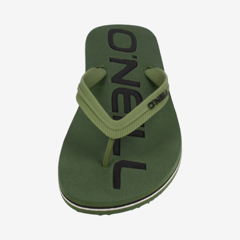 Green sandal with 'O'Neill' branding on a white background