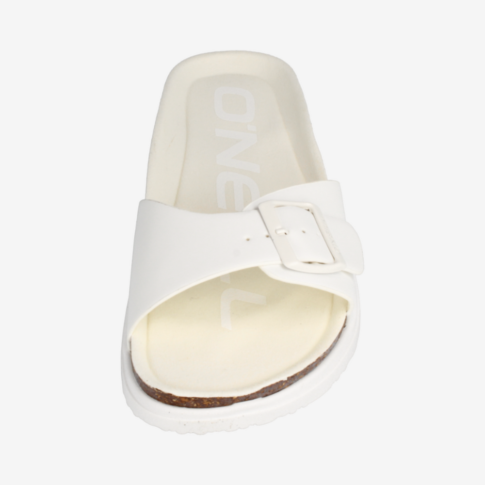 White sandal with a strap on a white background