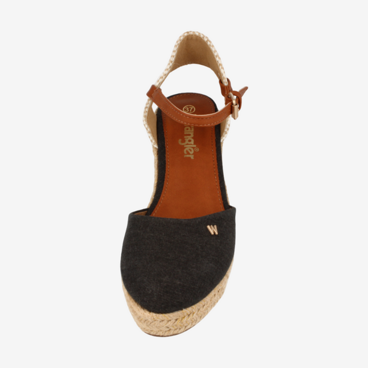 Black espadrille sandal on a white background