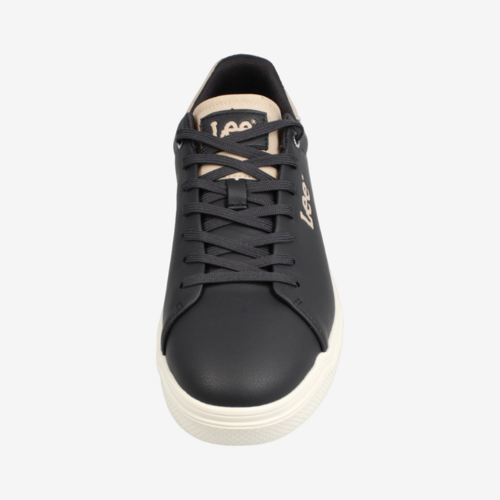 Black sneaker with white sole on a white background