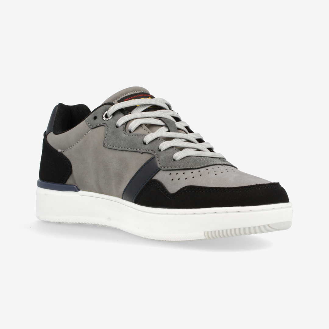 Gray and black sneaker on a white background