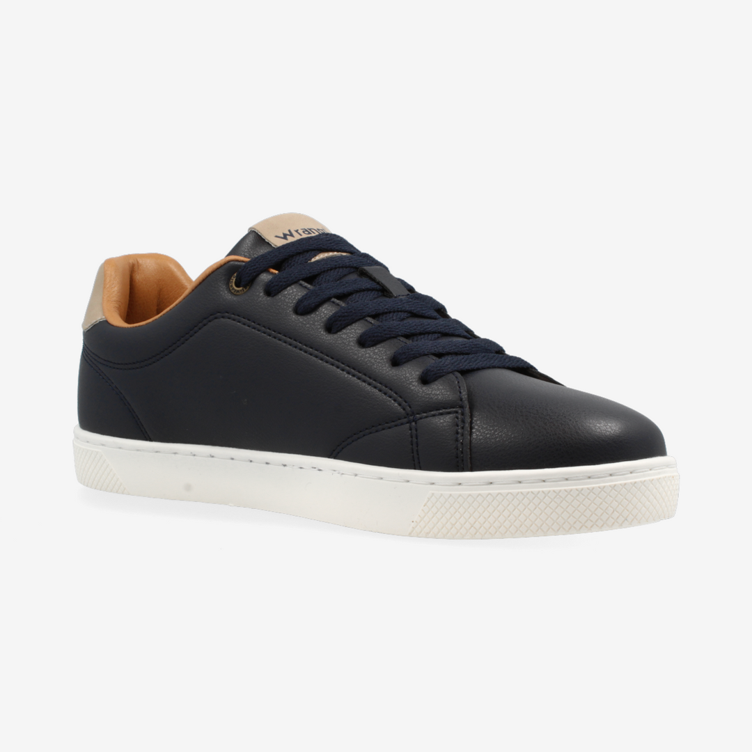 Black sneaker with white sole on a light gray background
