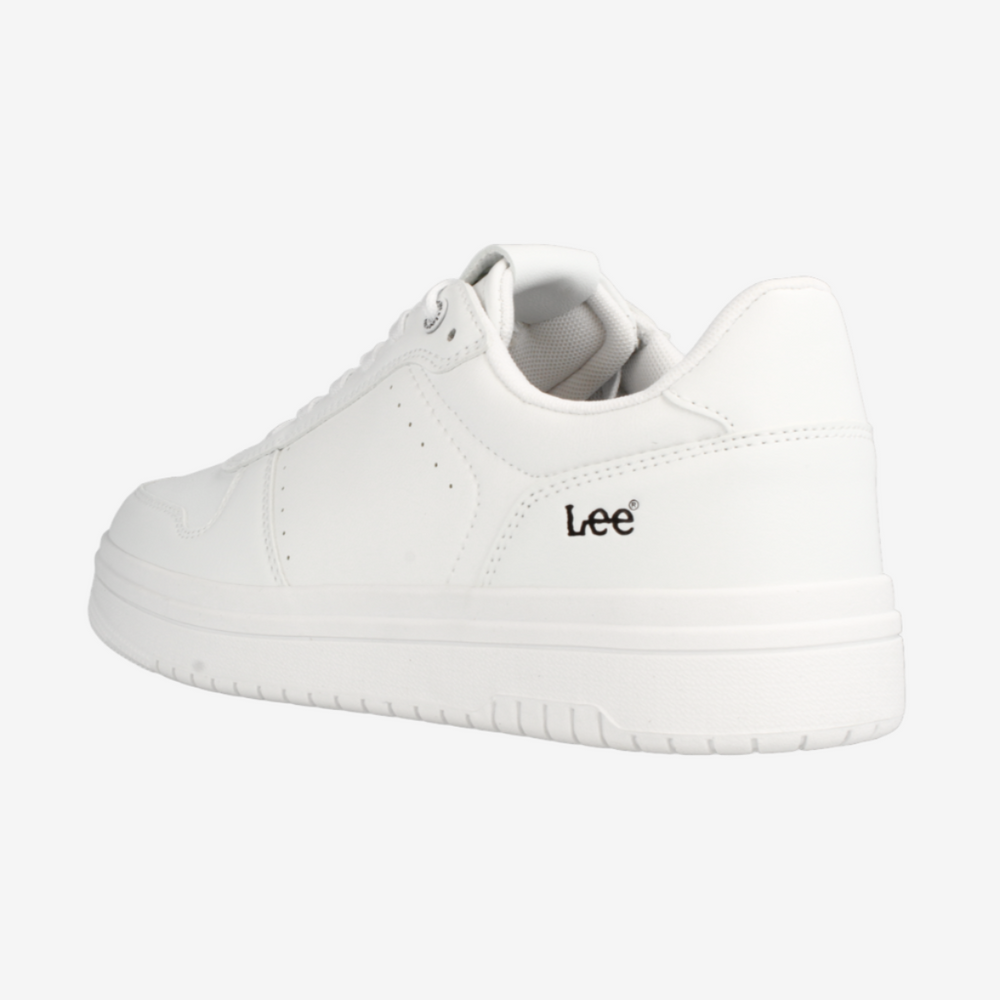 White sneaker with 'Lee' branding on a light gray background